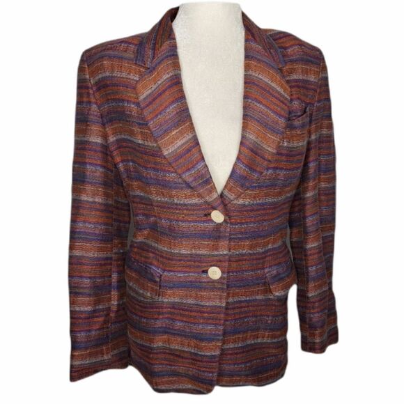 VINTAGE 90s MISSONI‎ linen jacket striped rainbow oversized blazer 4 - Picture 1 of 10